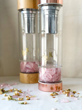 Load image into Gallery viewer, Rose Quartz Gemstone Glass Bottle with Tea Infuser
